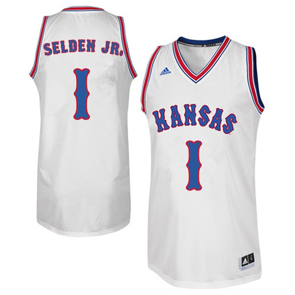 Men #1 Wayne Selden Jr. Kansas Jayhawks Retro Throwback College Basketball Jerseys Sale-White - Click Image to Close